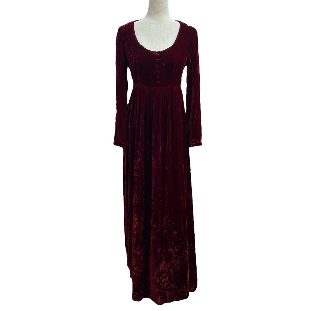 Handmade?‎ Victorian Regencycore Velvet Long Sleeve Maxi Dress S Maroon Costume